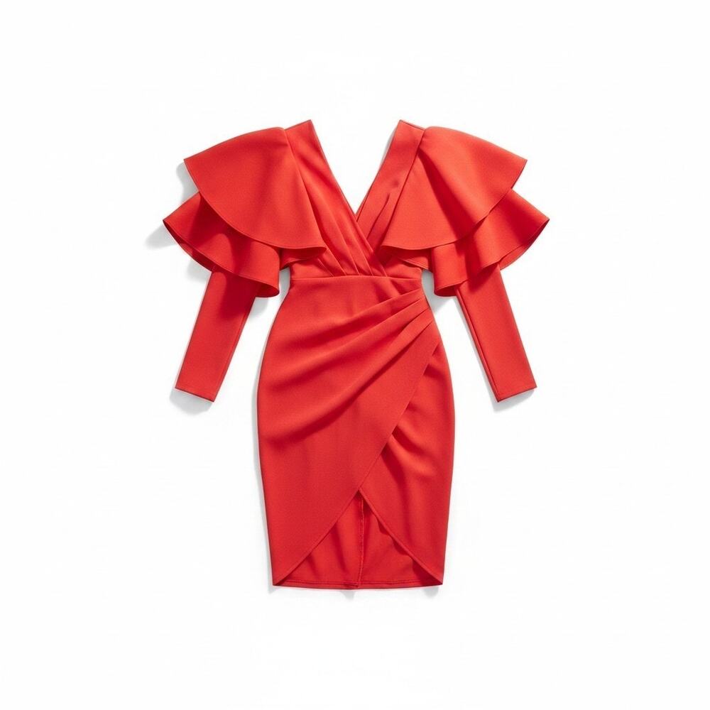 ASOS Design Womens Extreme Ruffle Shoulder Midi Dress Hot Red 2 Maximalist Bold